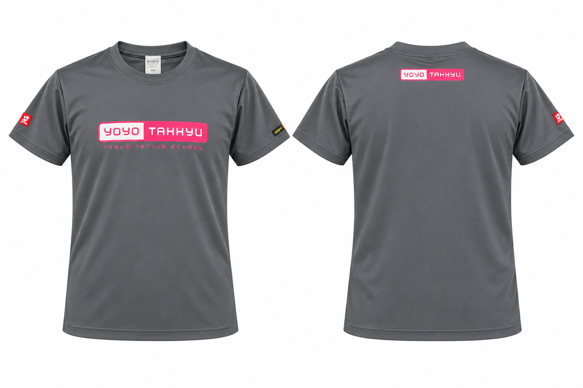 YOYO TAKKYU オリジナルTシャツ グレー×ピンク 前面・背面 白背景
